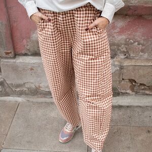 Brown Checkered Boot Cut Jeans